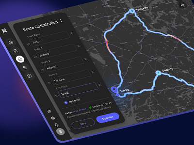 Logistics and Navigation dark mode logistic logistic app map navigation route optimization route visualization: shipping tablet ui ux