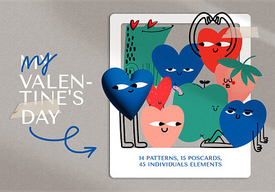 My Valentine's Day 14th february 3d illustration corporate identity cute illustration flat illustration hand drawn font i love you love love cards love story notebook pattern retro retro love valentine clipart valentines day