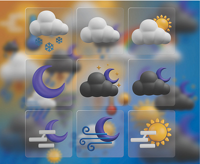 weather 3D icon Set 3d 3d icons blender cloud cloudy day cloudy night forcast 3d icons icon illustration mist moon night snow snowfall sunny day ui ux weather 3d icons wind windy night