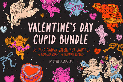 Valentine's Day Cupid Bundle abstract alternative bows vector bundle candy hearts card cupid arrow cute february graphic bundle hand drawn heart holiday graphics illustration love valentine pattern valentines day
