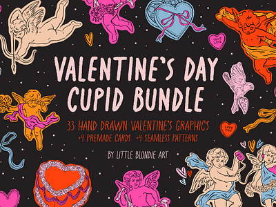 Valentine's Day Cupid Bundle abstract alternative bows vector bundle candy hearts card cupid arrow cute february graphic bundle hand drawn heart holiday graphics illustration love valentine pattern valentines day