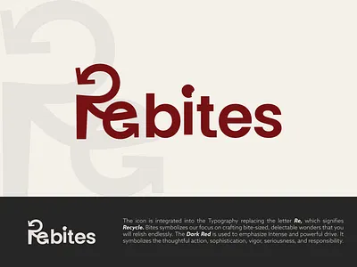 Food logo for a emerging company named Rebites bakery logos brand identity burger logos farm logo flat logo food food logo illustration letter logo logo mark minimalist logo re letter logo re logo re mark recycle logo ui
