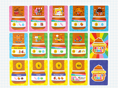 Peanut Butter Belly Time Select Cards board game board game design branding card design card game card layout childrens illustration colorful cute cute characters design flat food food characters fruit fun illustration texture vector whimsical