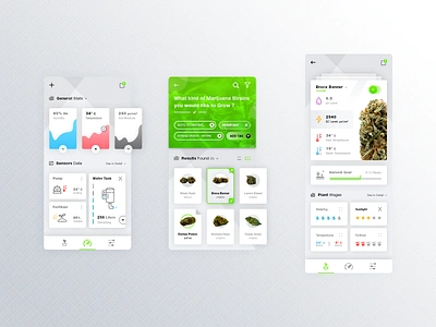 Monitoring Hydroponic app applicaion android ios available strains brand branding cannabis chanvre fetilizer temperature graphic design harvest goal illustrator ai market medicinal health monitoring hydroponic photoshop psd print designer sativaindica hybrid senior designer sensors data statistics curves graphics typo typography ui ux designer