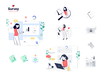 Illustration pack for a Survey Management (SaaS) application design illustration logo ui ux vector