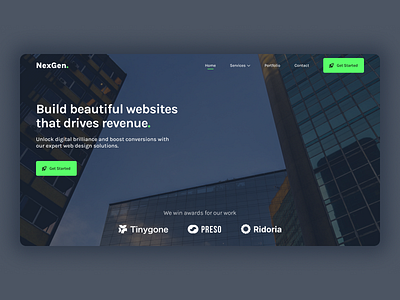 NexGen - Landing Page for Office agency green hero section landingpage landscape nature office ui ux web design