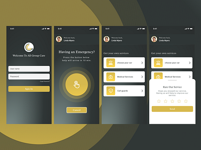 All Care security app screens desgin emergency mobile app safety security sign in sos alert sos screen ui user interface
