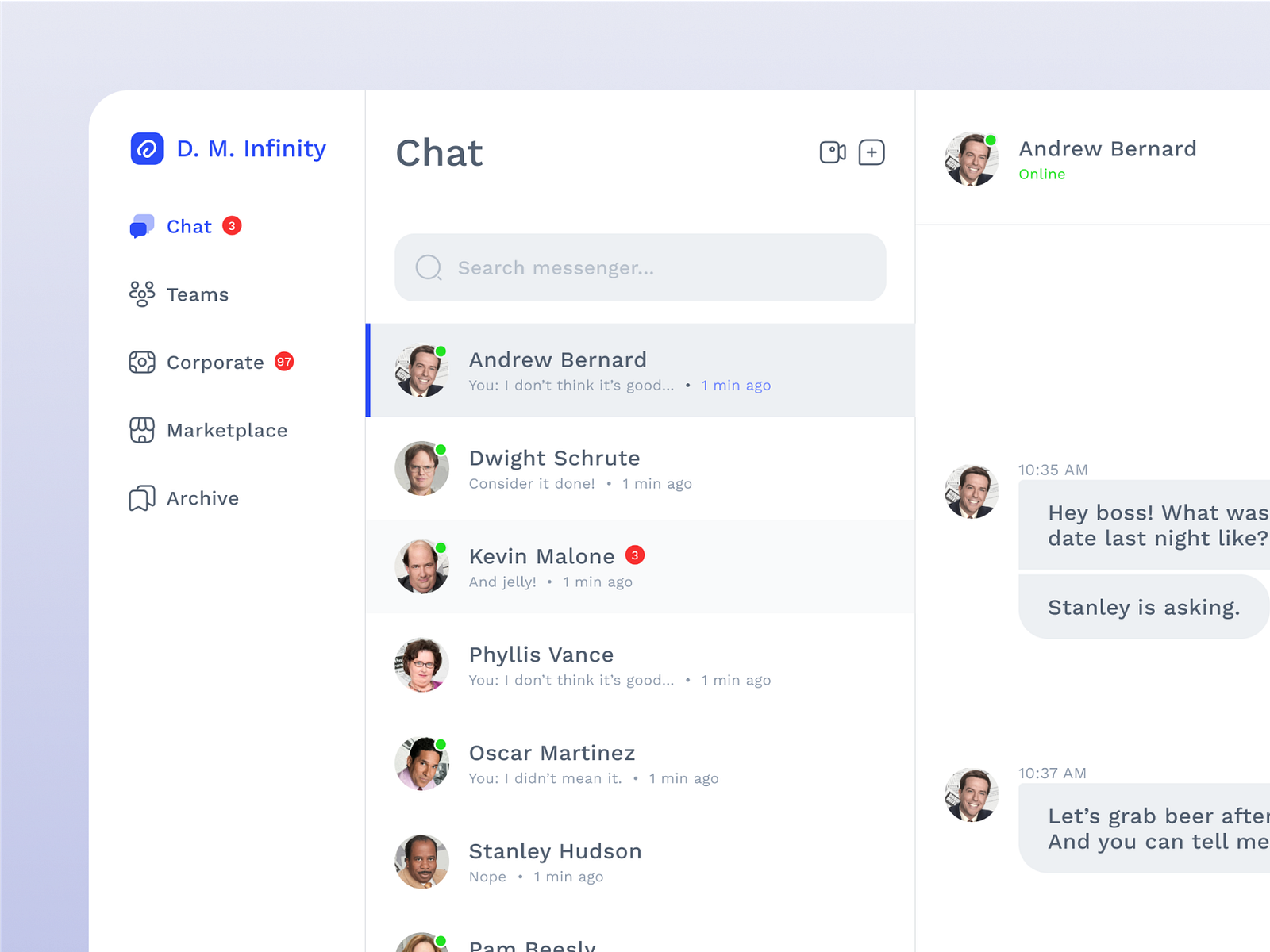 Dunder Mifflin Infinity - Messenger by Tom Tramita on Dribbble