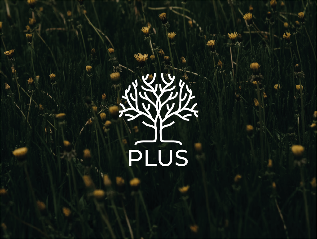PLUS logo branding design energy saving geometric graphic design logo style tree typography vector