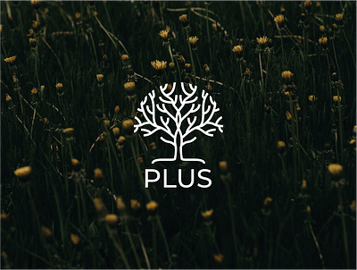 PLUS logo branding design energy saving geometric graphic design logo style tree typography vector