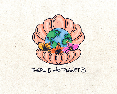 There is no planet B beach concept design earth earth day go green graphic design hawaii illustration outline pearl pearl illustration planet planet b save earth sea shell surf art surfing t shirt art there is no planet b