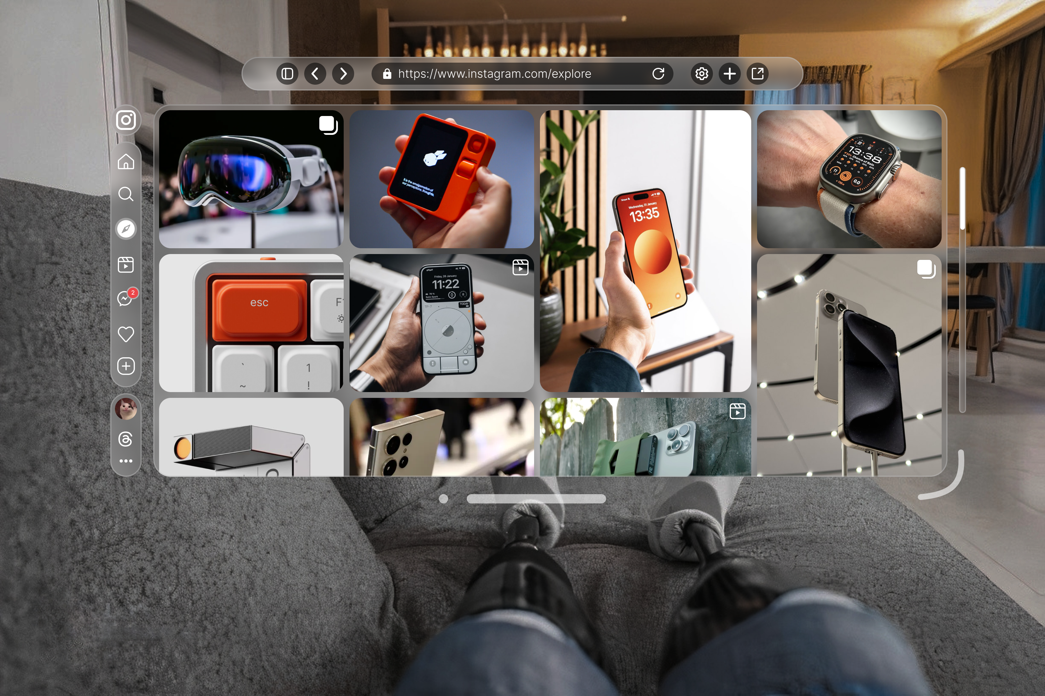🔮 Apple Vision Pro: Instagram UI Concept animation apple applevision applevisionpro appstore branding chat crm dashboard erp figma future graphic design grid instagram ios minimalist popup profile table