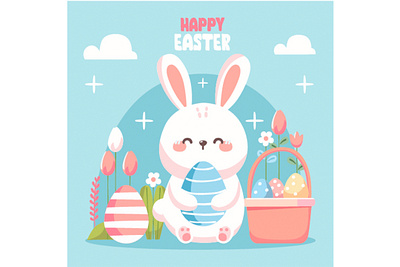 Happy Easter Day with Eggs Illustration bunny christian culture day decoration easter egg event festival holiday holy illustration pascha rabbit religious season vector