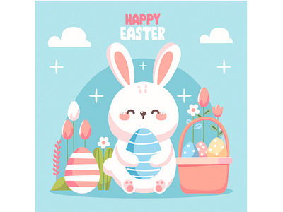 Happy Easter Day with Eggs Illustration bunny christian culture day decoration easter egg event festival holiday holy illustration pascha rabbit religious season vector