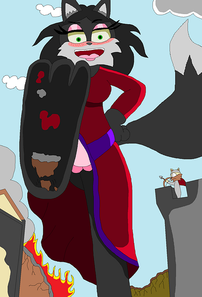 Giantess Aurelia About To Step On You adults anthro character crush destruction dress dresses fantasy females foot furry illustration kaiju mobian perspective red sonic vixen witch witches