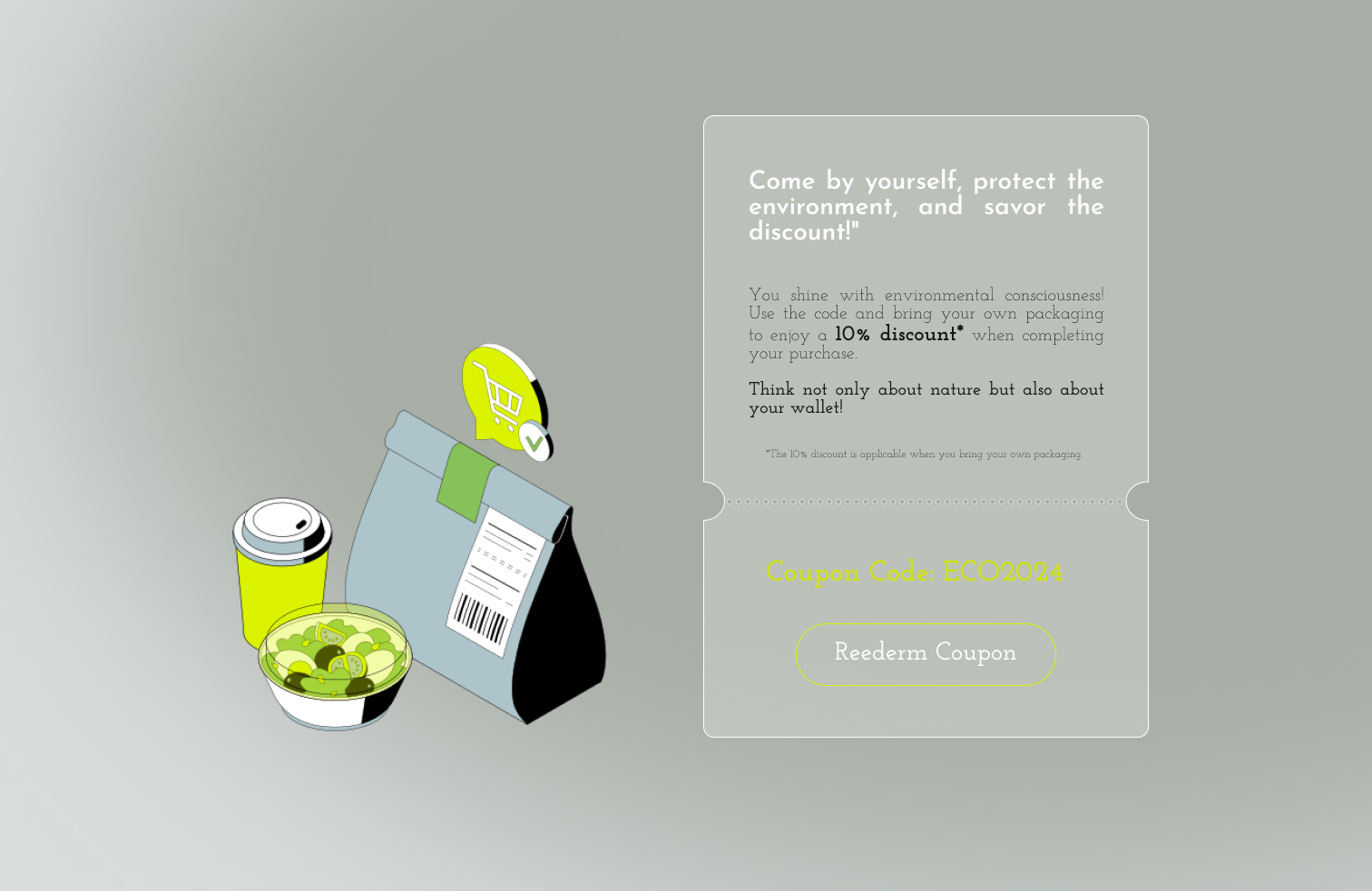Daily UI Challenge #61 ; Redeem Coupon Design 3d animation app branding coupon dailyui design figma food graphic design illustration logo motion graphics product reederm ui ux vegan web