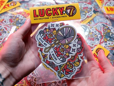 StickerApp x Red Halftone: Sticker Pack halftone luck monoline packaging pop art print seven social media sticker sticker pack stickerapp superstition tattoo video