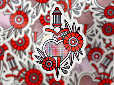 ❤️ Ouch! dagger flower halftone heart illustration metallic monoline ouch sticker tattoo valentines day