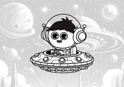 Space UFO astronaut cartoon character character design cute design drawing graphic design illustration space vector