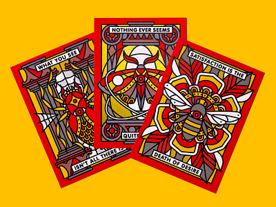 The Creatives Trading Cards x Red Halftone bee collectible gold foil halftone illustration insects lantern monoline moth print spider tattoo trading cards