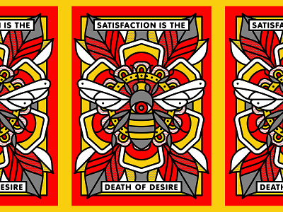 Satisfaction is the Death of Desire bee card desire flower halftone illustration monoline pop art tattoo trading card