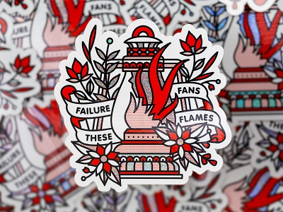 Failure Fans These Flames Sticker failure flames flowers halftone holographic illustration lantern monoline pixie dust pop art sticker tattoo