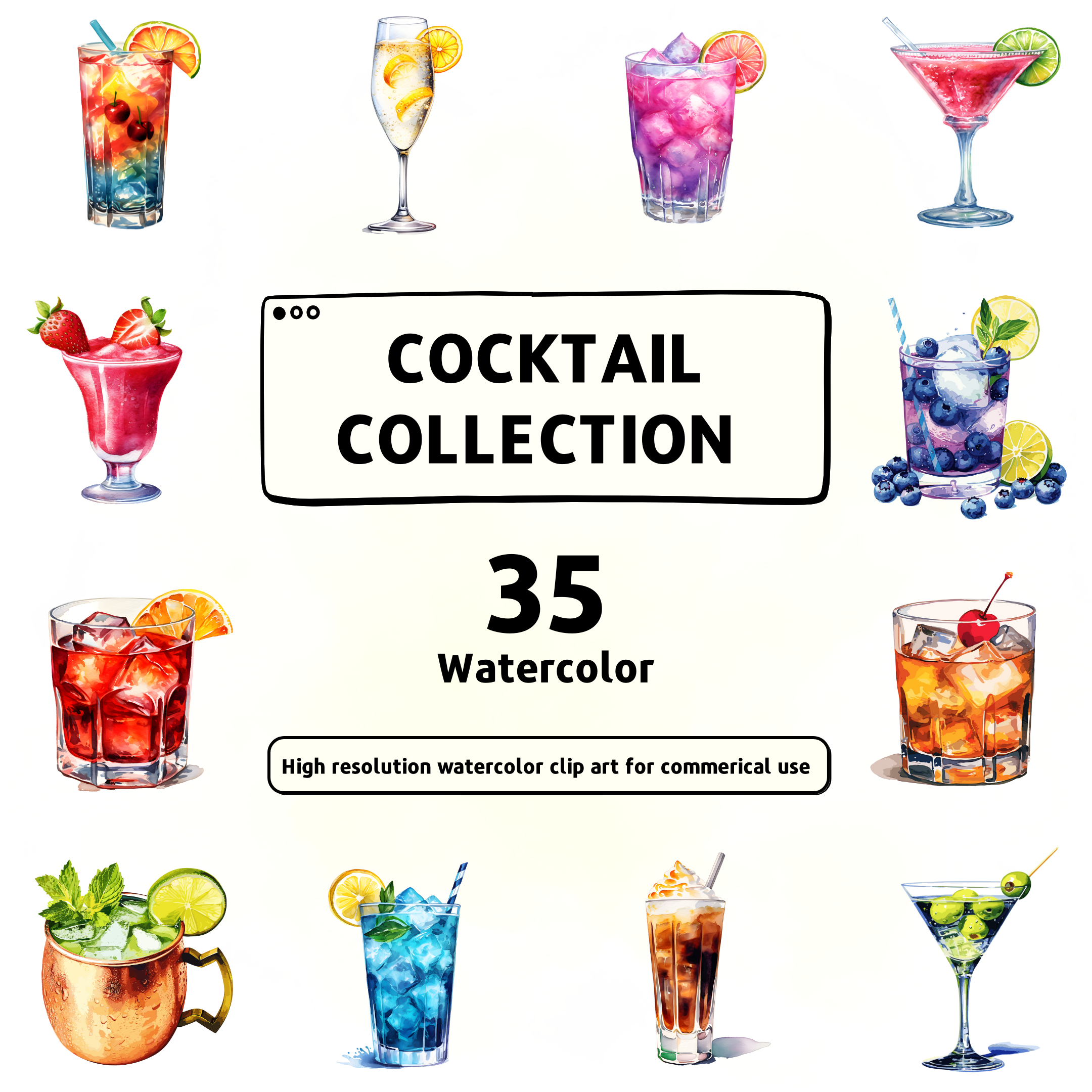 Watercolor Cocktail Drinks bar beverages cocktail design drink drinks food fruit graphic design illustration logo ui vector watercolor