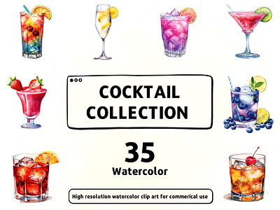 Watercolor Cocktail Drinks bar beverages cocktail design drink drinks food fruit graphic design illustration logo ui vector watercolor