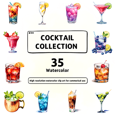 Watercolor Cocktail Drinks bar beverages cocktail design drink drinks food fruit graphic design illustration logo ui vector watercolor