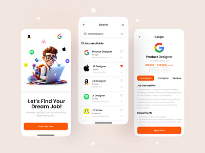 Job Finder App - UIUX Design careergoals careertips dreamjob findajob hiringnow interviewtips jobalert jobapp jobappdesignui jobmarket jobopportunities jobsearch jobui postapp remotejobs ui uiux userinterface ux