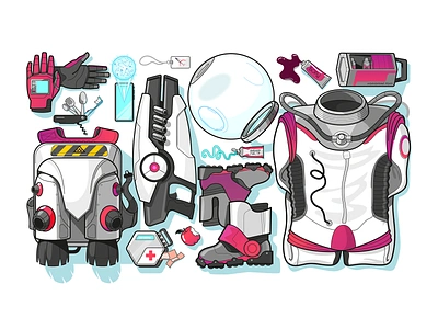 The starter kit borsch clothes graphic design helmet illustration jetpack pr space menu space suit starter kit vector vector graphic welcome kit