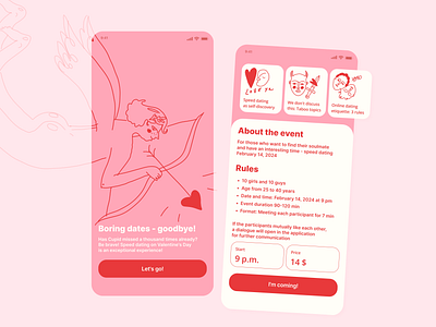 Speed dating on Valentine's Day. Dating and communication app app branding communication app concept dating dating app design happyvalentines day illustration mobile app speed dating ui uiux valentines day