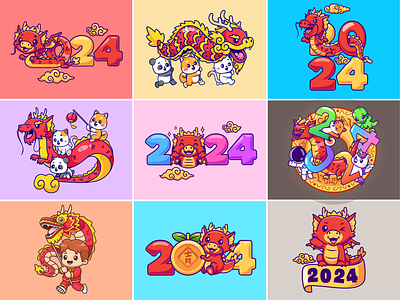 Happy Chinese New Year 2024 🐉🔥 2024 animal animation branding character chinese cute design dragon flat icon illustration logo lunar mascot new shiba inu ui vector year