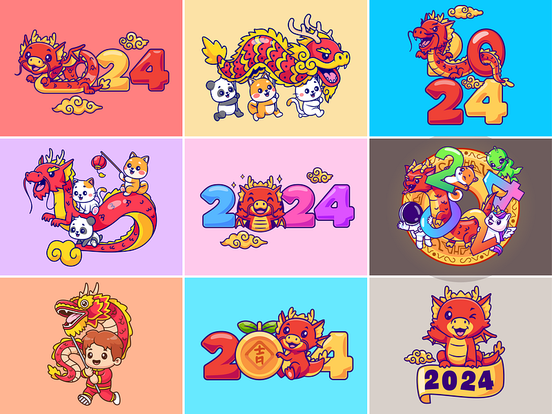 Happy Chinese New Year 2024 🐉🔥 2024 animal animation branding character chinese cute design dragon flat icon illustration logo lunar mascot new shiba inu ui vector year