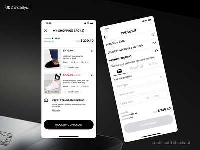Credit card checkout screens app cards checkout concept credcard dailyui design interface online shopping ui