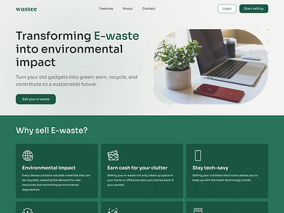 Wastee Website UI Design dailyui design e waste figma graphic landing page ui user interface web design website website design