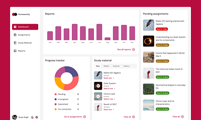 Homework Management Web Application app application dailyui dashboard dashboard design design figma homework homework management application ui ux web app web design