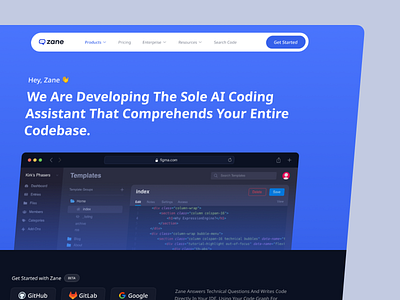 Zane - AI Coding Assistant Website Design ai ai coding assistant coding design landing page saas uiux design website design