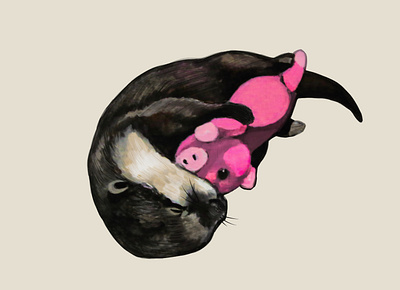 Sleeping Otter Artwork animals cute illustration otter sleeping