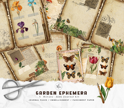 Garden Ephemera Botanical junk journal kit . clipart ephemera graphic design junk journal scrapbook