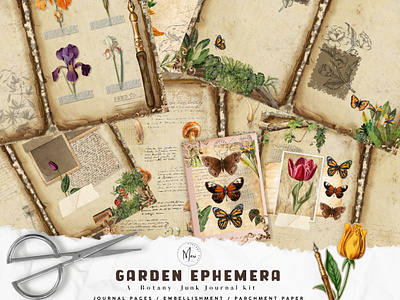 Garden Ephemera Botanical junk journal kit . clipart ephemera graphic design junk journal scrapbook