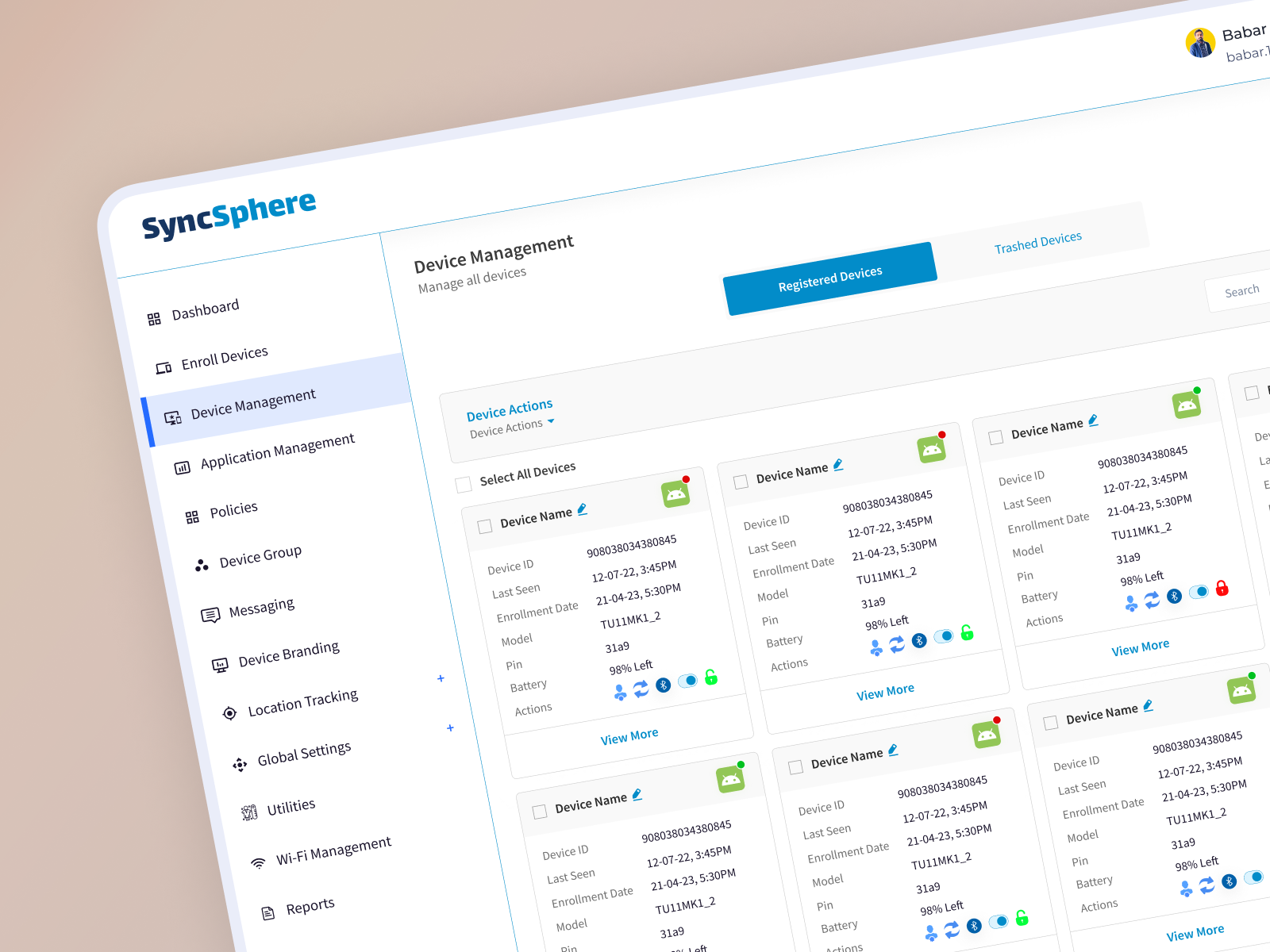 SyncSphere - Device Management System 3d admin dashbaord design landing modern new security ui ux web app website