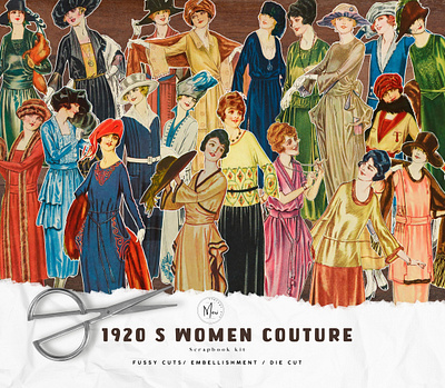 1920's women couture scrapbook kit, vintage clipart clipart design ephemera graphic design junk journal scrapbook vintage fashion