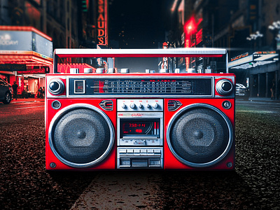 Boom Box cover art - belkacem designer album cover art boom box boom box cover cd cover cover art design graphic design illustration mixtape cover night red