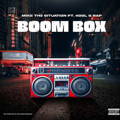 Boom Box cover art - belkacem designer album cover art boom box boom box cover cd cover cover art design graphic design illustration mixtape cover night red