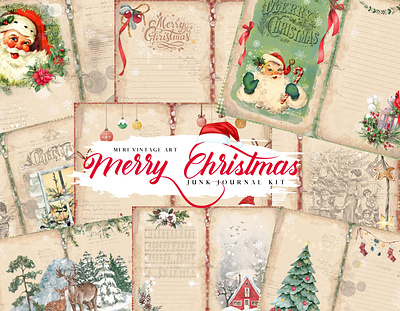 Merry christmas junk journal kit branding clipart design ephemera graphic design illustration junk journal scrapbook