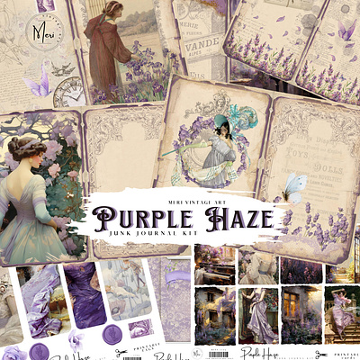Purple haze junk journal kit branding clipart design ephemera graphic design illustration junk journal scrapbook