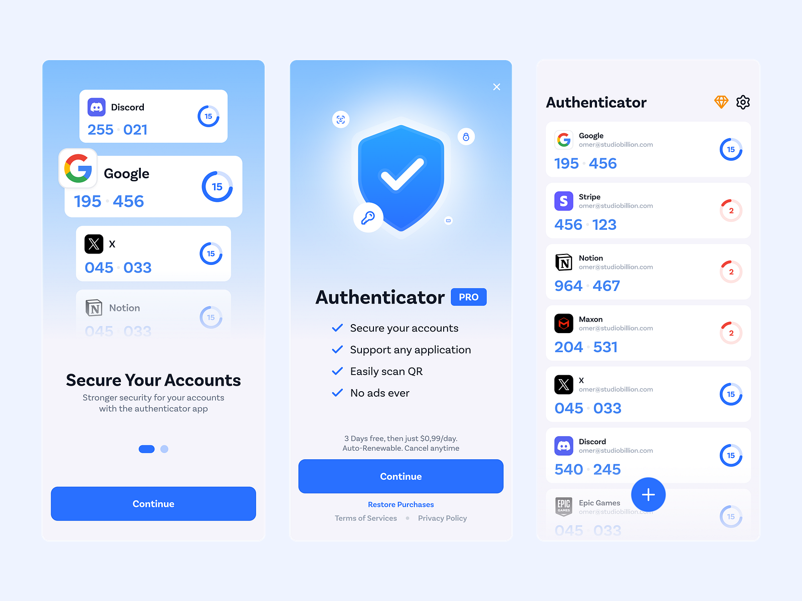 Authenticator App UI by Ömer Aslan on Dribbble