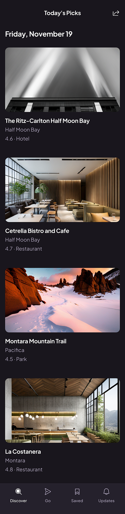 An app with interesting places of the world ui