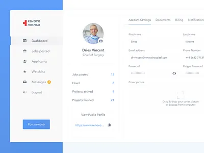 Renovo Hospital dashboard view - Daily UI 05 dailyui dailyuicahllenge dashboard design doctor hospital minimalistic modern profile ui ux